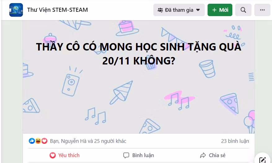 Ảnh chụp màn hình chia sẻ của giáo viên trên mạng xã hội do tác giả cung cấp