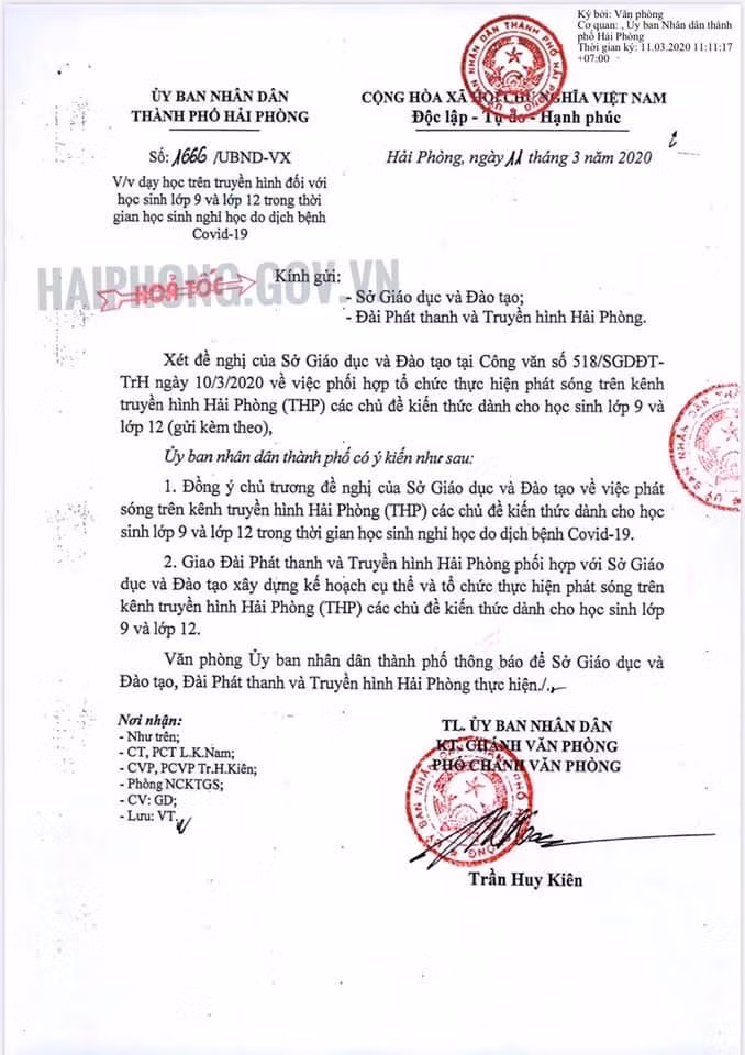 Từ ngày 12/3, Hải Phòng tổ chức dạy học trên truyền hình cho học sinh lớp 9 và lớp 12 (Ảnh: haiphong.gov.vn) Từ ngày 12/3, Hải Phòng tổ chức dạy học trên truyền hình cho học sinh lớp 9 và lớp 12 (Ảnh: haiphong.gov.vn)