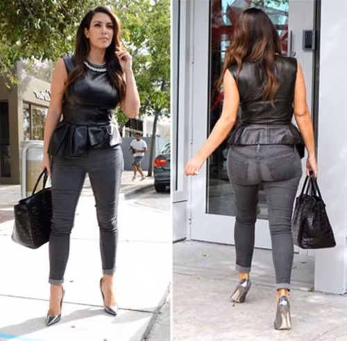 Kim Kardashian đi mua sắm tại cửa hàng Christian Louboutin ngày 24/10/2012. Cô lộ đôi mông béo xệ