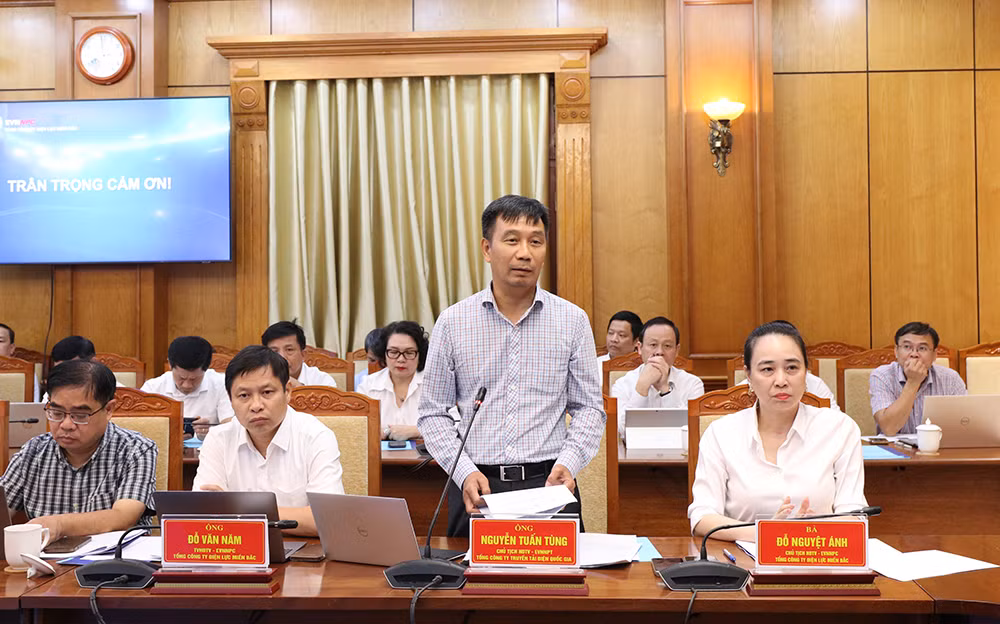 Ông Nguyễn Tuấn Tùng – Chủ tịch Hội đồng thành viên EVNNPT báo cáo tại buổi làm việc.