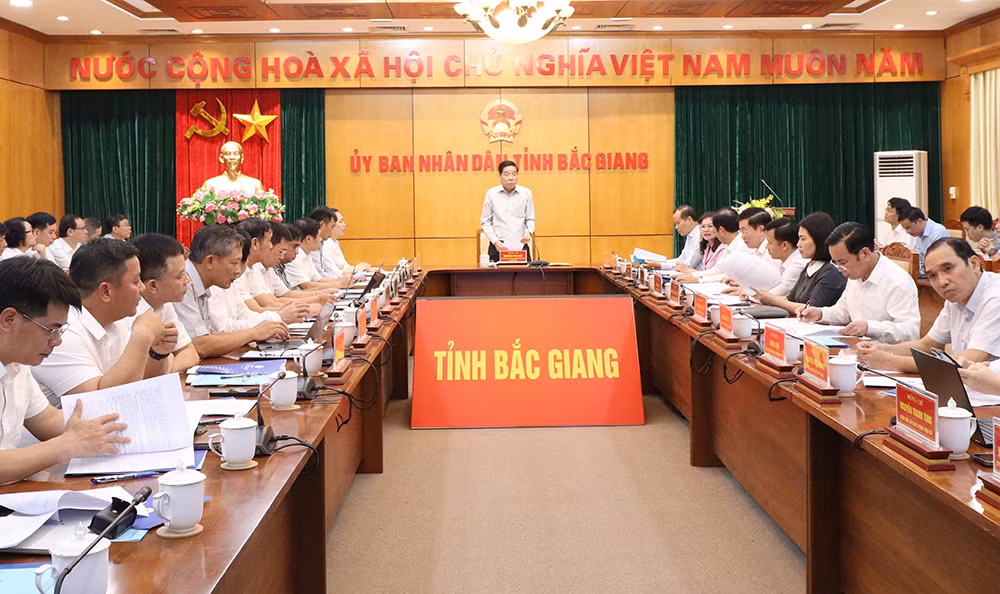 Ông Nguyễn Văn Gấu - Ủy viên Ban Chấp hành Trung ương Đảng, Bí thư Tỉnh ủy Bắc Giang phát biểu chỉ đạo tại cuộc họp.