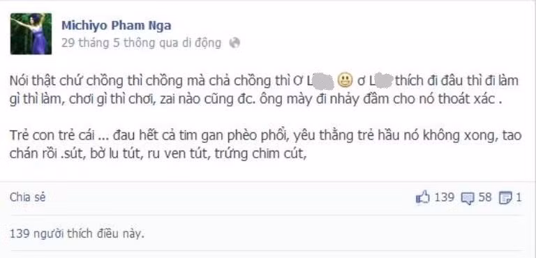 Những dòng tâm trạng của Michiyo Phạm Ngà ngày 29.5 trên trang cá nhân