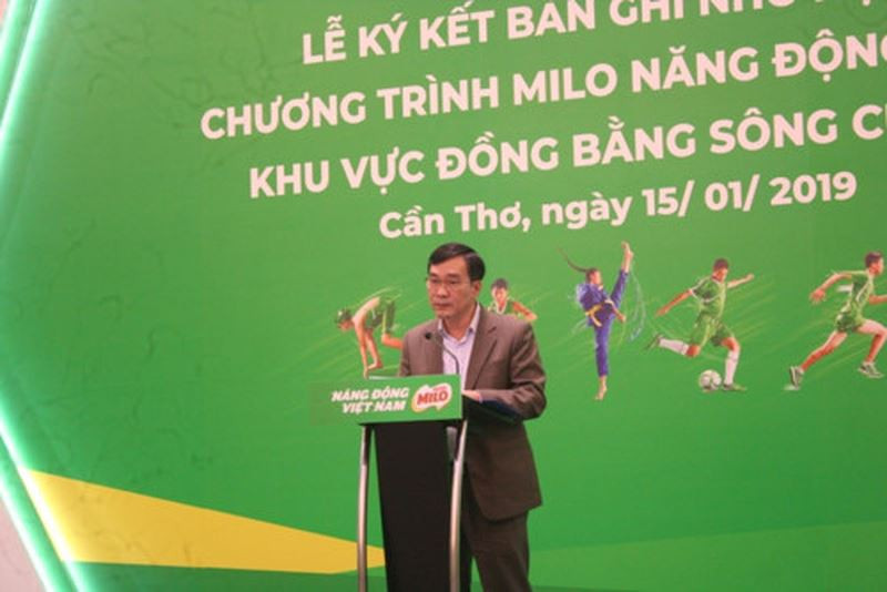 Vụ trưởng Vụ Giáo dục thể chất - Bộ Giáo dục và Đào tạo Ngũ Duy Anh trong một sự kiện tại Cần Thơ, ảnh minh họa: Báo Giáo dục và Thời đại.