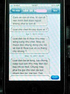 Một trong những tin nhắn bà Đỗ Thu H. nhận được