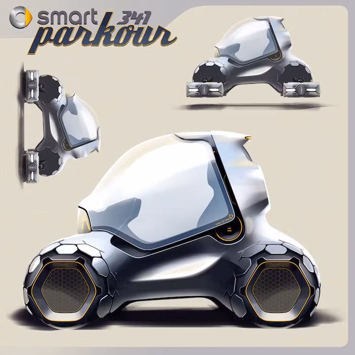 Smart 341 Parkour chỉ có một chỗ ngồi với cánh cửa dạng mở lên, tương tự như cửa trên một số mẫu máy bay tiêm kích.
