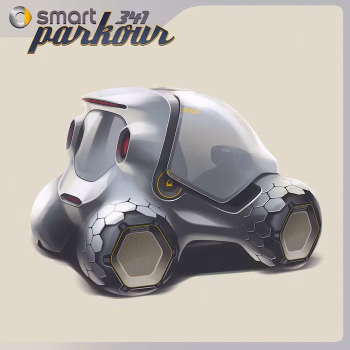 Smart là thương hiệu vốn nổi tiếng với các mẫu xe nhỏ gọn như ForTwo hay ForFour và chiếc concept tham dự LA Design Challenge cũng không phải là một ngoại lệ. Concept 341 Parkour cho thấy ý tưởng về một chiếc xe linh hoạt, nhỏ gọn và có thể đỗ ở bất kỳ nơi đâu, thậm chí là trên bức tường thẳng đứng.