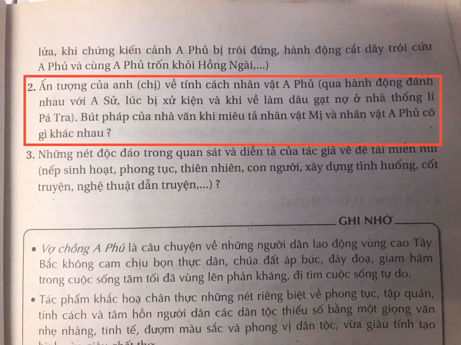 Câu hỏi liên quan đến nhân vật A Phủ trong sách giáo khoa. (Ảnh: Cao Nguyên)