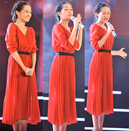 Vẻ đẹp trong sáng của Bảo Anh trên sân khấu The Voice 2012.