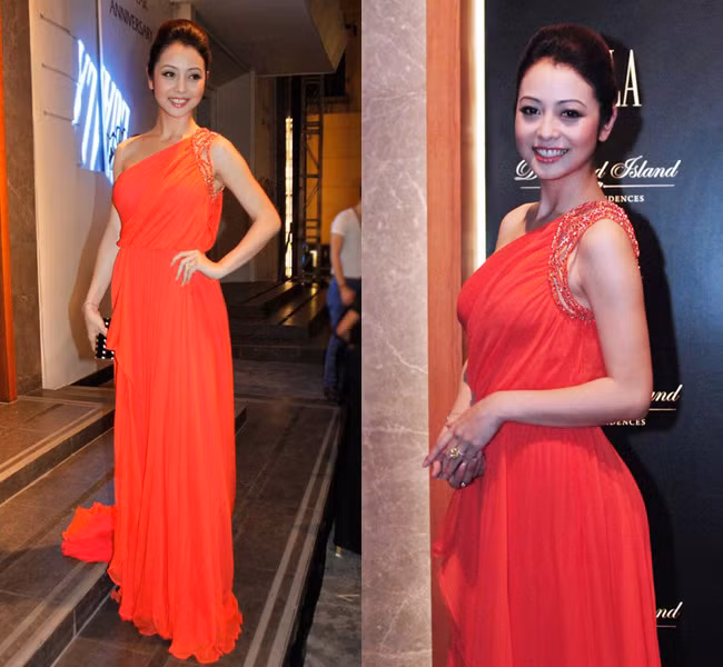 Cô dâu mới Jennifer Phạm đẹp đến say người khi diện mẫu váy lệch vai.