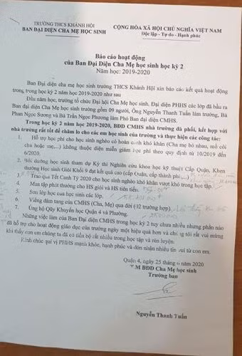 Báo cáo thu chi quỹ ban đại diện cha mẹ học sinh trường (ảnh: P.L)