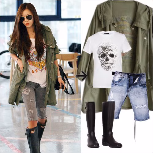 Phái đẹp bây giờ có rất nhiều kiểu mix đồ lạ mắt với áo khoác nhà binh.