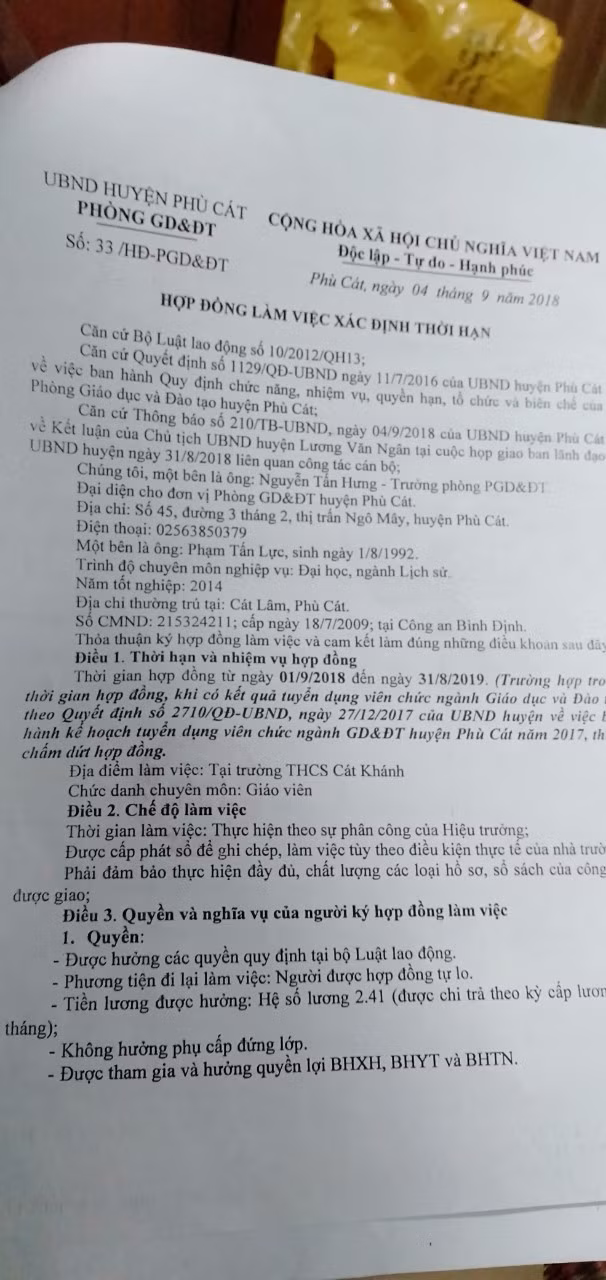 Thời gian hết hạn hợp đồng của giáo viên đến hết ngày 31/8/2019 (Ảnh:V.N) Thời gian hết hạn hợp đồng của giáo viên đến hết ngày 31/8/2019 (Ảnh:V.N)