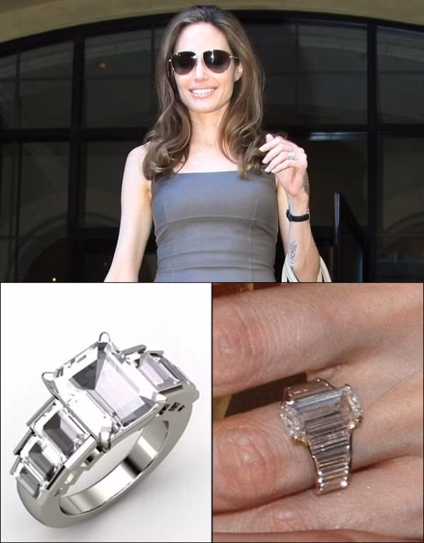 Và chiếc nhẫnđính hôn “anh em” trên tay minh tinh Angelina Jolie…