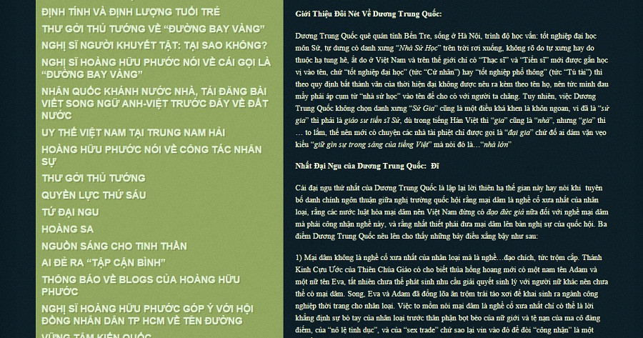 Bài viết của ông Hoàng Hữu Phước với nhiều từ ngữ vượt quá tầm của cuộc tranh luận, hướng tới công kích cá nhân. Ảnh chụp từ blog của ông Hoàng Hữu Phước.
