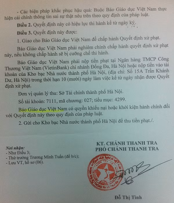 Quyết định xử phạt của Bộ Thông tin và Truyền thông đối với Báo Giáo dục Việt Nam Quyết định xử phạt của Bộ Thông tin và Truyền thông đối với Báo Giáo dục Việt Nam