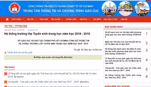 Cổng thông tin điện tử ngành Giáo dục và Đào tạo Thành phố Hồ Chí Minh. (Ảnh: H.L)
