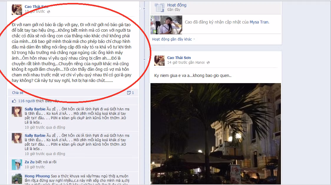 Status được chụp từ facebook cá nhân của Cao Thái Sơn.