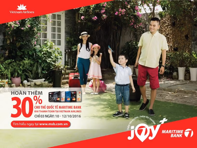 Mua vé máy bay Vietnam Airlines bằng thẻ Maritime Bank MasterCard được ưu đãi gần 40%.