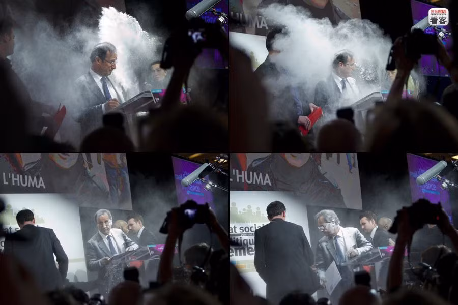 Ngày 1/2/2012 đối thủ trong cuộc chạy đua vào ghế Tổng thống Pháp của ông Sarkozy, lãnh đạo đảng đối lập Francois Hollande trong một lần diễn thuyết vận động tranh cử đã bị một người phụ nữ "tương" ngay một hộp phấn sáp vào mặt. Tuy nhiên ông Francois Hollande cho đó là rủi ro nghề nghiệp và không cần thay nhân viên an ninh Ngày 1/2/2012 đối thủ trong cuộc chạy đua vào ghế Tổng thống Pháp của ông Sarkozy, lãnh đạo đảng đối lập Francois Hollande trong một lần diễn thuyết vận động tranh cử đã bị một người phụ nữ "tương" ngay một hộp phấn sáp vào mặt. Tuy nhiên ông Francois Hollande cho đó là rủi ro nghề nghiệp và không cần thay nhân viên an ninh