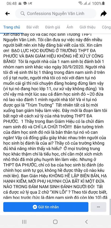 Thông tin học sinh trường Đa Phước đánh nhau trên mạng xã hội (ảnh: P.L)