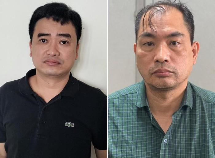 Đối tượng Phan Quốc Việt (áo đen) và đối tượng Phạm Duy Tuyến - Cựu Giám đốc CDC Hải Dương. (Ảnh: Cổng thông tin Bộ Công an)