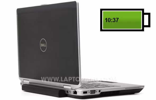 Dell Latitude E6430 Dell Latitude E6430 không chỉ có thiết kế bền, hiệu năng cao mà còn là một lựa chọn cho người đòi hỏi thời lượng pin tốt. Máy có khả năng chống bụi, chống va đập tốt. Bàn phím của E6430 có khả năng chống tràn nước. Với thỏi pin 9 cell, máy trụ được 10 tiếng 37 phút. Với thỏi pin 9 cell này, bạn sẽ phải bỏ ra thêm 1 khoản khoảng 79 USD so với cấu hình có thỏi pin mặc định.