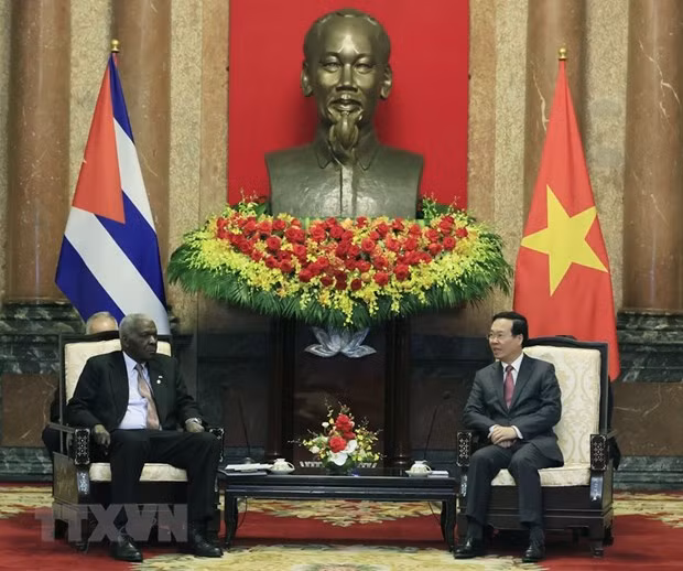 Chủ tịch nước Võ Văn Thưởng tiếp Chủ tịch Quốc hội Cuba Esteban Lazo Hernandez. (Ảnh: Thống Nhất/TTXVN) Chủ tịch nước Võ Văn Thưởng tiếp Chủ tịch Quốc hội Cuba Esteban Lazo Hernandez. (Ảnh: Thống Nhất/TTXVN)
