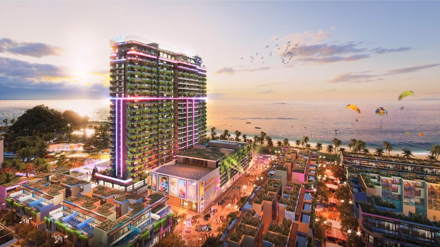 Toà tháp tiệc tùng Ibiza Party Resort và Trung tâm nghỉ dưỡng Bốn Mùa - The Seasons Center nằm cạnh nhau tại trung tâm của quần thể dự án Flamingo Ibiza 1. Toà tháp tiệc tùng Ibiza Party Resort và Trung tâm nghỉ dưỡng Bốn Mùa - The Seasons Center nằm cạnh nhau tại trung tâm của quần thể dự án Flamingo Ibiza 1.