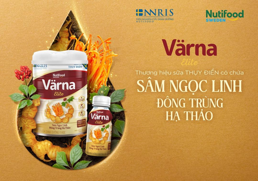 Sữa Värna Elite được ví như món quà cao cấp và bổ dưỡng cho một sức khỏe vàng với thành phần chắt lọc tinh hoa từ “quốc bảo” Việt Nam Sâm Ngọc Linh và Đông Trùng Hạ Thảo. Sữa Värna Elite được ví như món quà cao cấp và bổ dưỡng cho một sức khỏe vàng với thành phần chắt lọc tinh hoa từ “quốc bảo” Việt Nam Sâm Ngọc Linh và Đông Trùng Hạ Thảo.