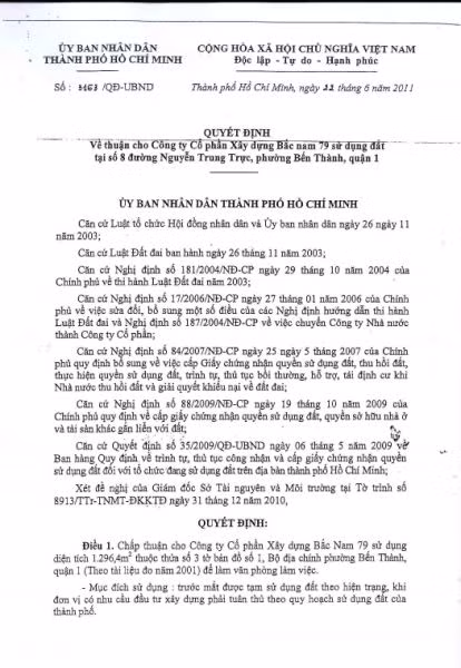 Quyết định số 3163/QĐ-UBND ngày 22/6/2011 không hề nhắc đến việc thu hồi căn nhà số 69A Lý Tự Trọng.