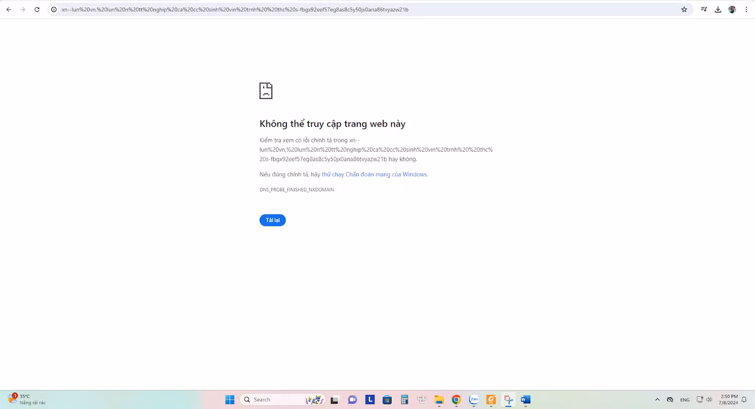 Đường link dẫn đến Biểu mẫu 18-E- Luận văn, luận án tốt nghiệp của các sinh viên trình độ thạc sĩ không truy cập được. (Ảnh chụp màn hình ngày 8/7/2024).
