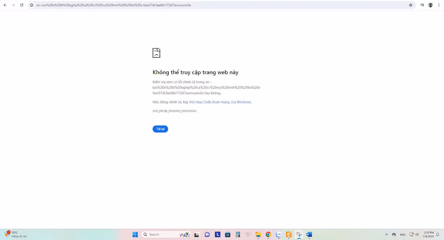 Đường link dẫn đến Biểu mẫu 18-E- Luận án tốt nghiệp của các nghiên cứu sinh không truy cập được. (Ảnh chụp màn hình ngày 8/7/2024).
