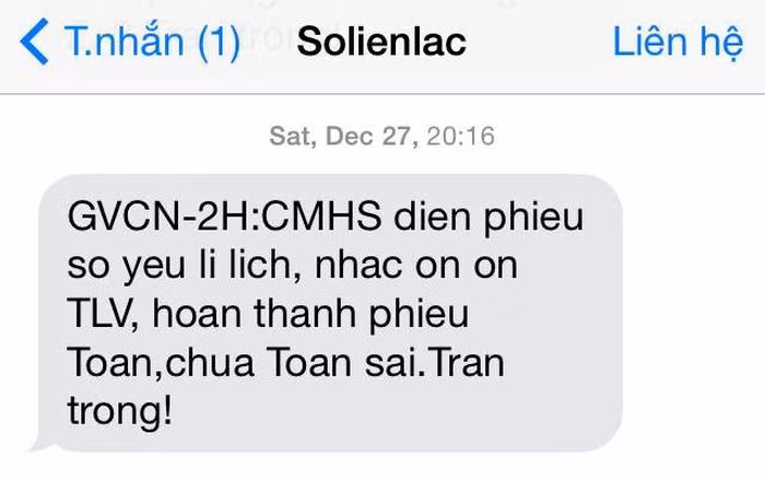 Những tin nhắn như thế này đang làm khó cho phụ huynh (Ảnh minh họa trên giaoduc.net.vn)