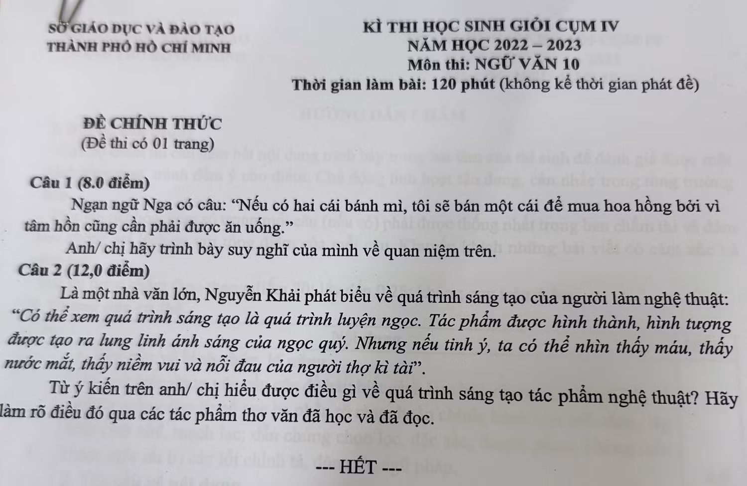 Đề thi chọn học sinh giỏi cụm 4 môn Văn lớp 10 câu 1 bị phản ánh lấy từ mạng (ảnh: GVCC) Đề thi chọn học sinh giỏi cụm 4 môn Văn lớp 10 câu 1 bị phản ánh lấy từ mạng (ảnh: GVCC)