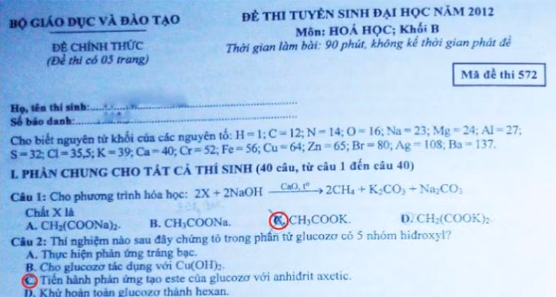 ĐÁP ÁN MÔN TOÁN KHỐI B 2012 - ĐÁP ÁN ĐH MÔN SINH KHỐI B 2012