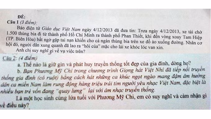 Những đề thi gây xôn xao dư luận gần đây Những đề thi gây xôn xao dư luận gần đây