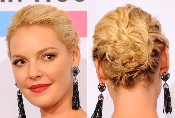 Katherine Heigl với mái tóc được tạo kiểu vô cùng cầu kỳ và bắt mắt.