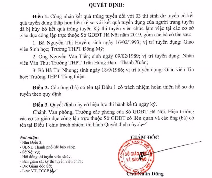 Quyết định của Sở Giáo dục và Đào tạo Hà Nội (ảnh chụp tư liệu) Quyết định của Sở Giáo dục và Đào tạo Hà Nội (ảnh chụp tư liệu)