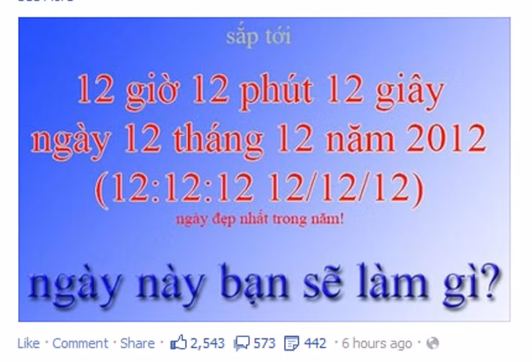 Một bạn có nickname Milky Way nói: "Phải nhanh nhanh thực hiện những điều đặc biệt vào ngày tam trùng cuối cùng của thế lỷ 21 thôi. Chúng ta khó mà sống được đến thế kỷ 22 nên phải tận dụng cơ hội cuối cùng này".