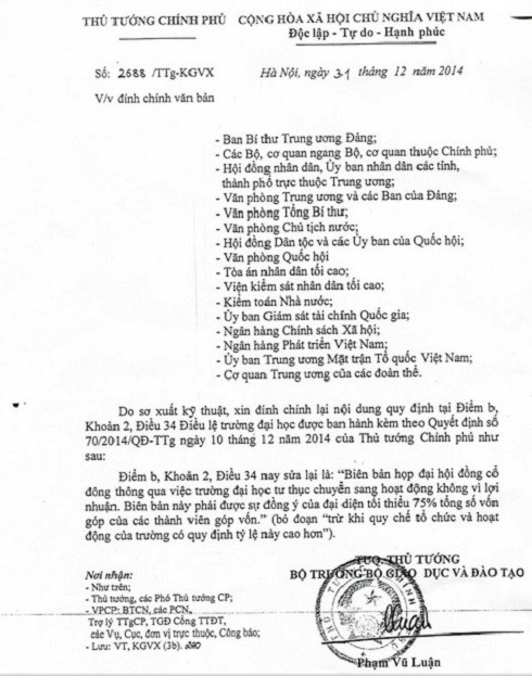 Văn bản đính chính do Bộ trưởng Phạm Vũ Luận ký. Văn bản đính chính do Bộ trưởng Phạm Vũ Luận ký.