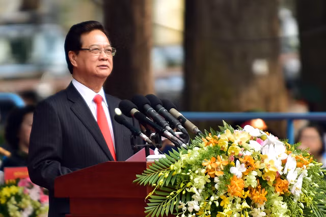 Thủ tướng Nguyễn Tấn Dũng đọc diễn văn tại lễ kỷ niệm sáng 30/4/2015. ảnh: VGP.