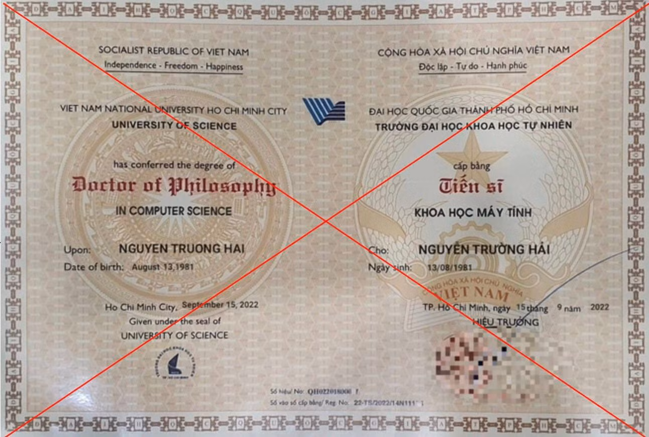 Bằng tiến sĩ của ông Hải được xác định không có trong dữ liệu của nơi cấp bằng (ảnh: CTV) Bằng tiến sĩ của ông Hải được xác định không có trong dữ liệu của nơi cấp bằng (ảnh: CTV)