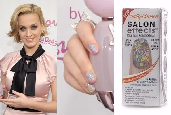 Katy Perry với mẫu móng giả in hình hoa cực xinh, kiểu mẫu nail này rất tiện dụng mà lại đẹp mắt phải không bạn!