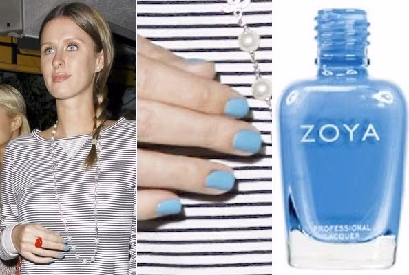 Nicky Hilton là ngôi sao có gu thời trang giản dị, đôi khi cô nàng phá cách với màu móng xanh trẻ trung được nhiều bạn gái yêu thích.