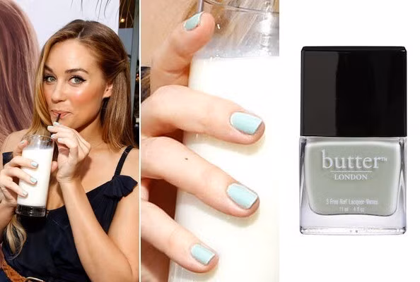 Lauren Conrad chọn màu xanh nhạt cực đáng yêu và hợp với móng tay cắt ngắn, vuông của cô nàng.