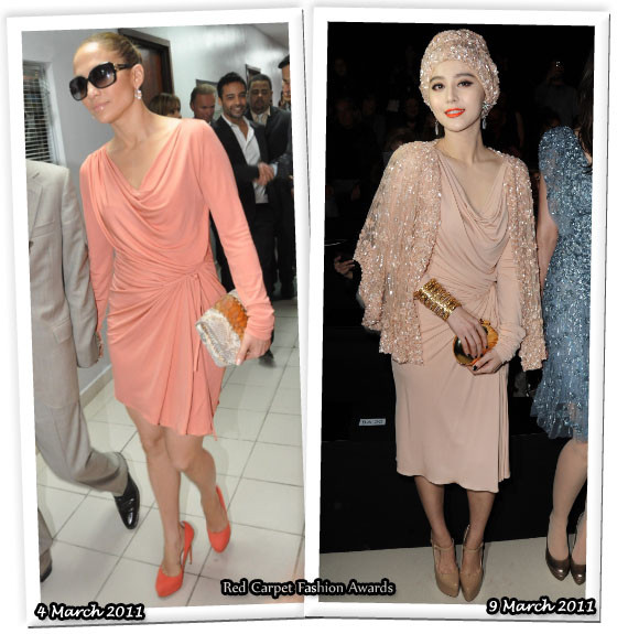 Cùng một kiểu váy, Jennifer Lopez mặc theo style đời thường đơn giản với cao gót ton sur ton còn Phạm Băng Băng lại "kiêu kỳ hóa" nó bằng cách kết hợp turban và áo choàng lấp lánh. Xem thêm: Phạm Băng Băng "khuân" tứ đại mỹ nữ Trung Hoa lên thảm đỏ Cannes Cùng một kiểu váy, Jennifer Lopez mặc theo style đời thường đơn giản với cao gót ton sur ton còn Phạm Băng Băng lại "kiêu kỳ hóa" nó bằng cách kết hợp turban và áo choàng lấp lánh. Xem thêm: Phạm Băng Băng "khuân" tứ đại mỹ nữ Trung Hoa lên thảm đỏ Cannes