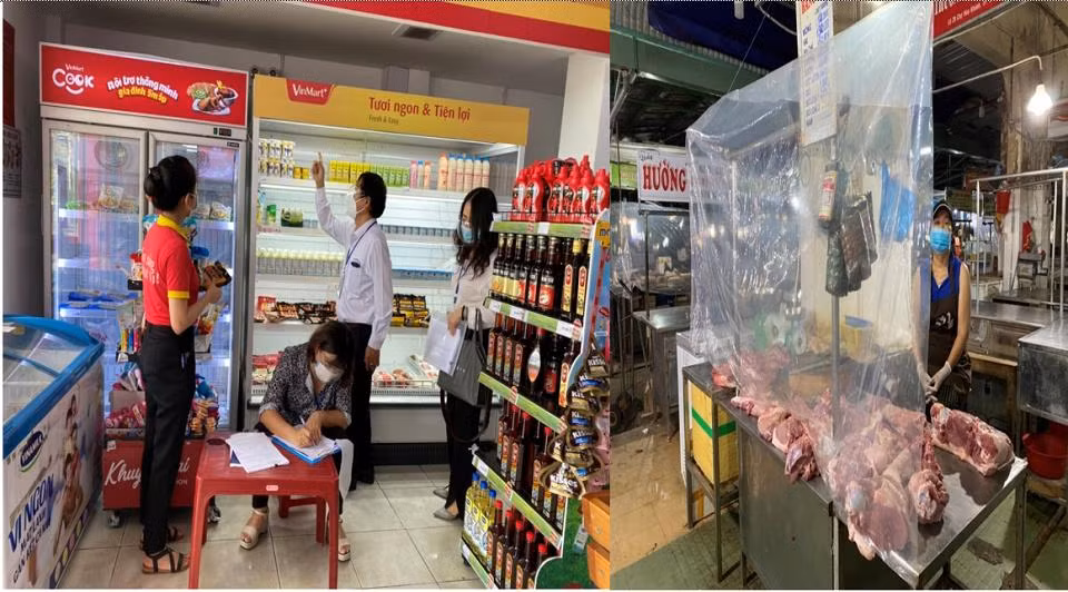 Kiểm tra công tác bảo đảm an toàn thực phẩm tại một cửa hàng trong tình hình mới. Ảnh: PNV Kiểm tra công tác bảo đảm an toàn thực phẩm tại một cửa hàng trong tình hình mới. Ảnh: PNV