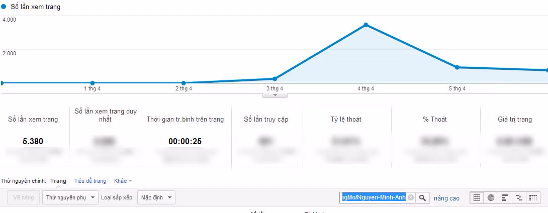 Chỉ số Google Analytics của Nguyễn Minh Anh.
