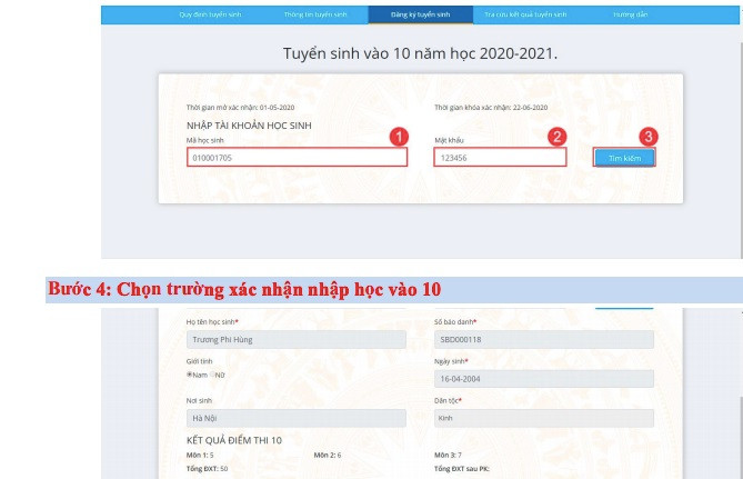 Từ 13h30 hôm nay, Hà Nội mở hệ thống xác nhận nhập học trực tuyến lớp 10 (ảnh chụp màn hình)