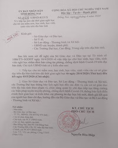 Văn bản 4328 của Ủy ban nhân dân tỉnh Đồng Nai (ảnh: P.L)